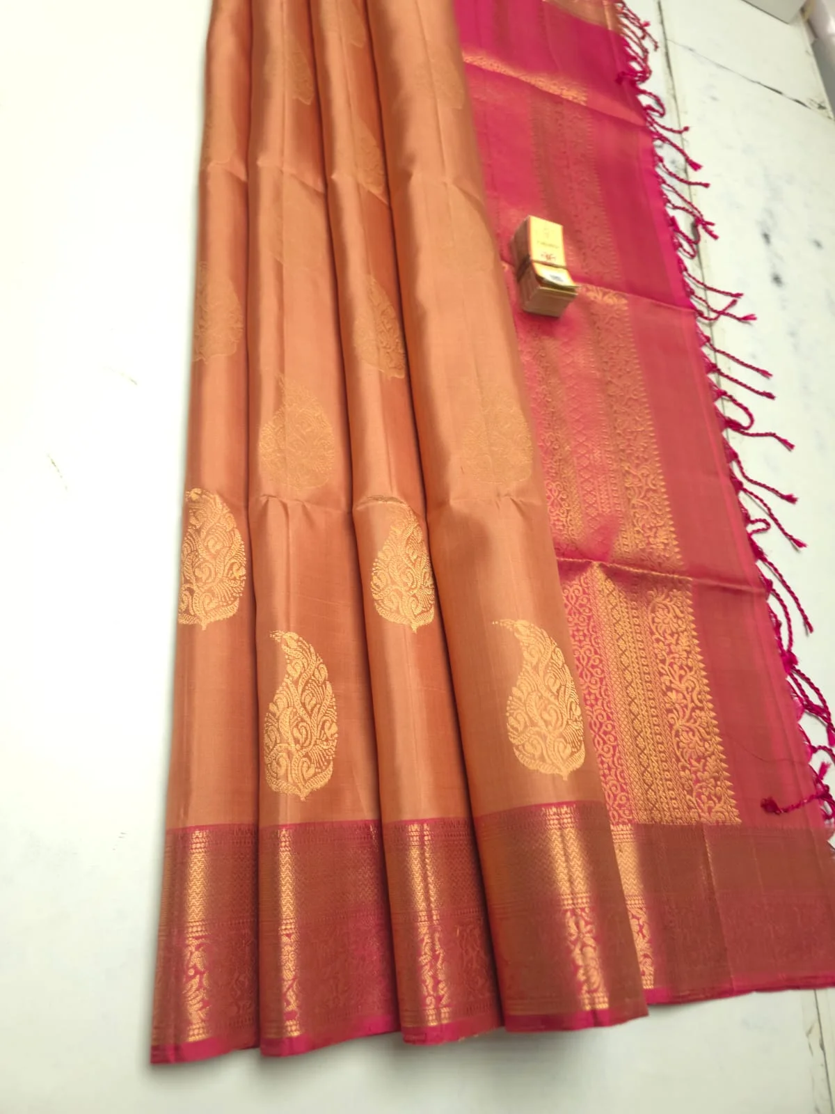 Pastel Peach Kanchi Handloom Soft Silk Saree